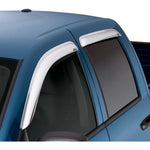 AVS Chrome 4-piece outside mount Ventvisor side window deflectors installed on a 2019-2025 Ram 1500 Crew Cab.