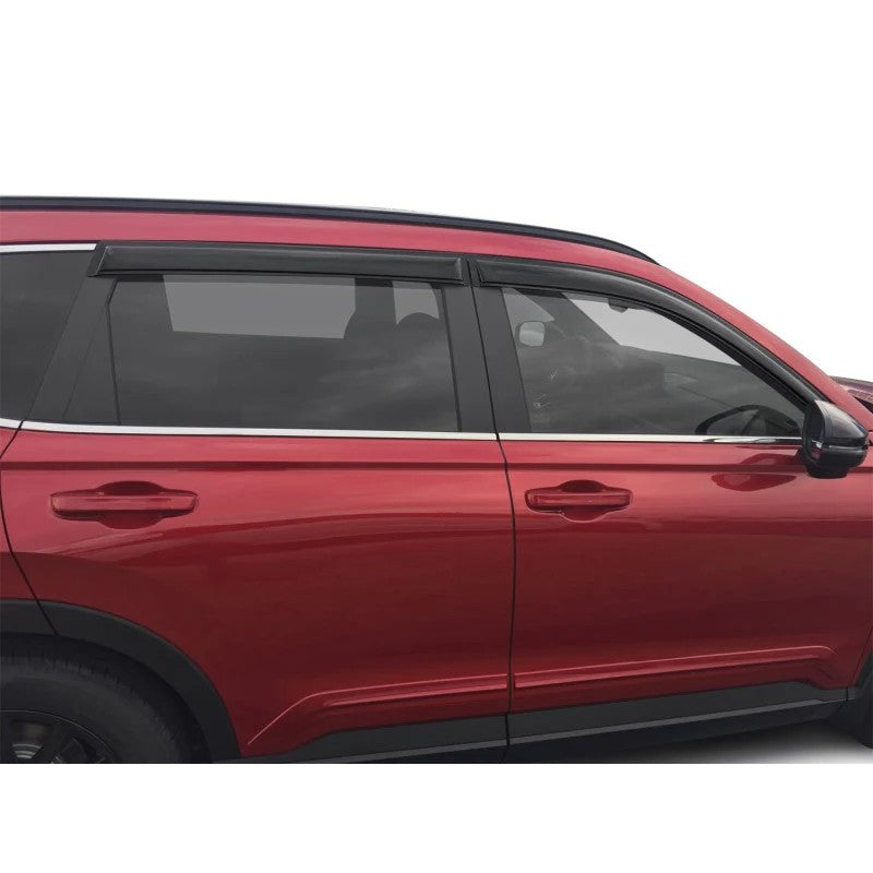 Smoke-tinted AVS Original Ventvisor window deflectors installed on the exterior of a 2023-2025 Honda CR-V.