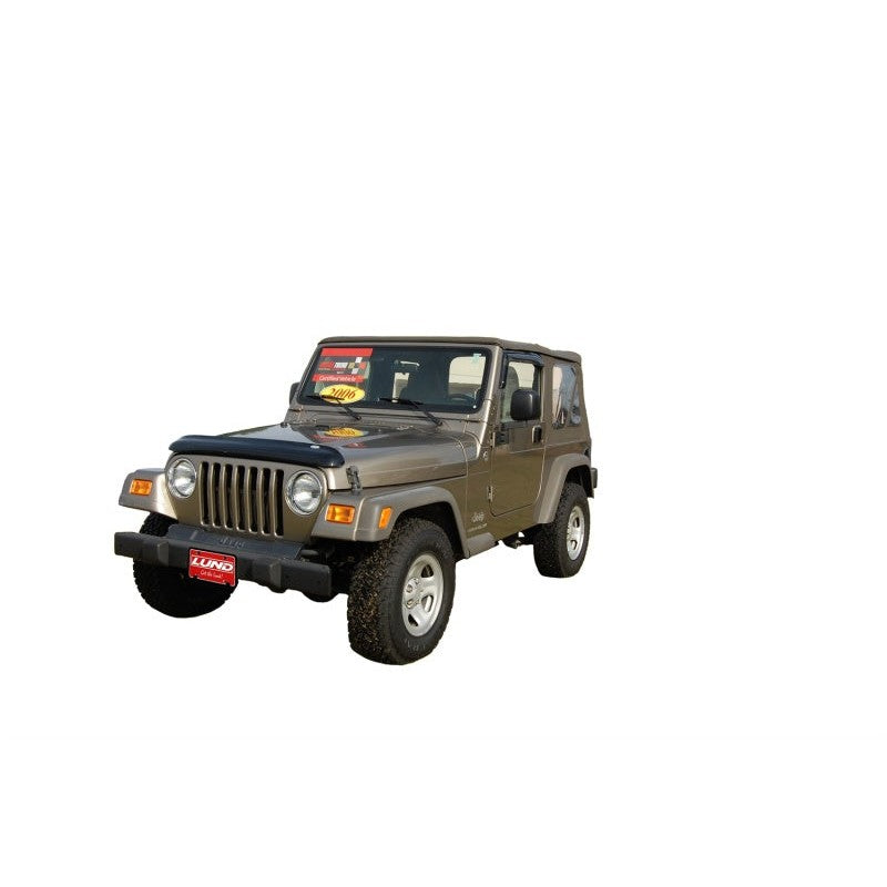 Pair of AVS smoke-tinted acrylic outside mount window deflectors for 1997-2006 Jeep Wrangler.