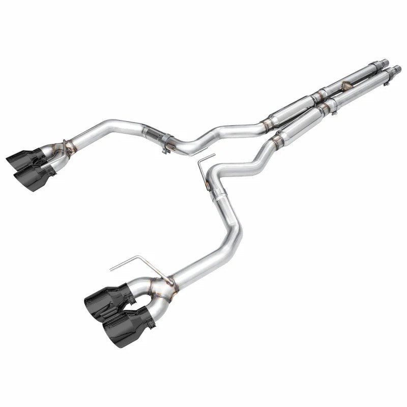 AWE Track Edition cat-back exhaust system with quad 5-inch diamond black tips for 2024-2026 Ford Mustang Dark Horse.