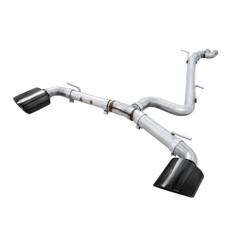AWE Track Edition exhaust system for Audi RS3 featuring T304L steel piping and Diamond Black RS-style oval tips.