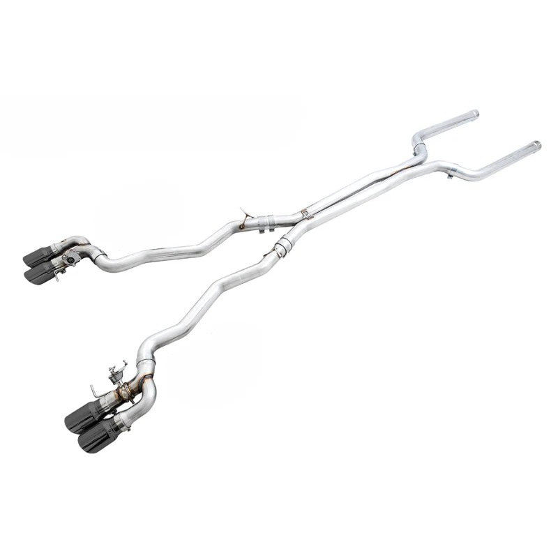 AWE SwitchPath Cat-Back Exhaust with dual 3-inch T304L stainless steel piping and quad 4-inch Diamond Black tips