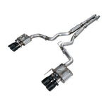 AWE SwitchPath 3-inch catback exhaust with quad 4-inch diamond black slash-cut tips for 2018-2023 S550 Ford Mustang.