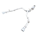 AWE Tuning 0FG dual rear exit stainless steel cat-back exhaust with 5-inch chrome silver slash-cut tips