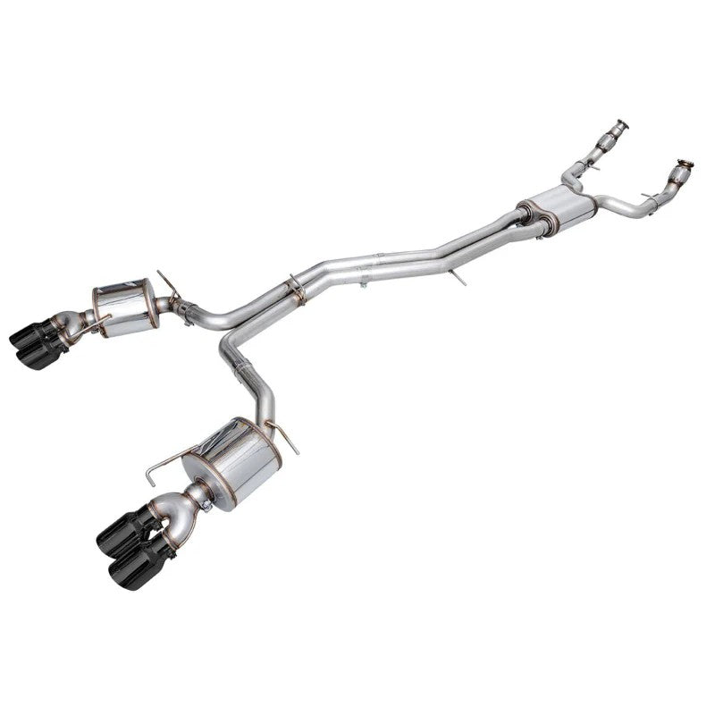 AWE Touring Edition cat-back exhaust system with quad 4.5-inch diamond black tips for Audi C8 S6 and S7.