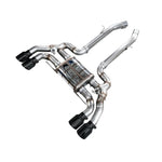 AWE SwitchPath Axle-Back Exhaust featuring quad 4.5-inch Diamond Black slash-cut tips for BMW X3 M and X4 M.