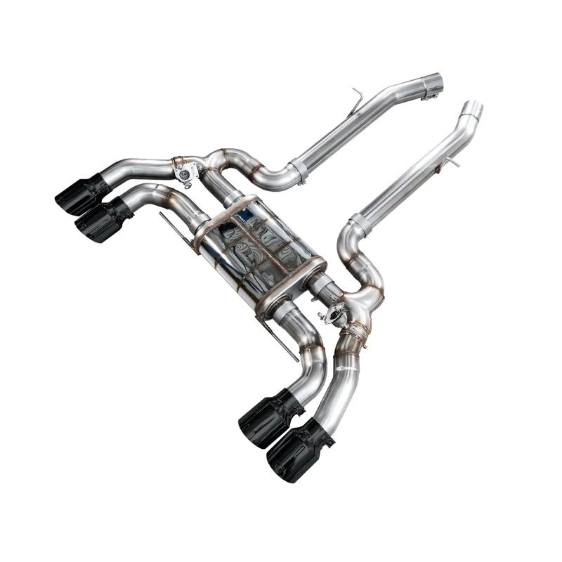 AWE SwitchPath Axle-Back Exhaust featuring quad 4.5-inch Diamond Black slash-cut tips for BMW X3 M and X4 M.