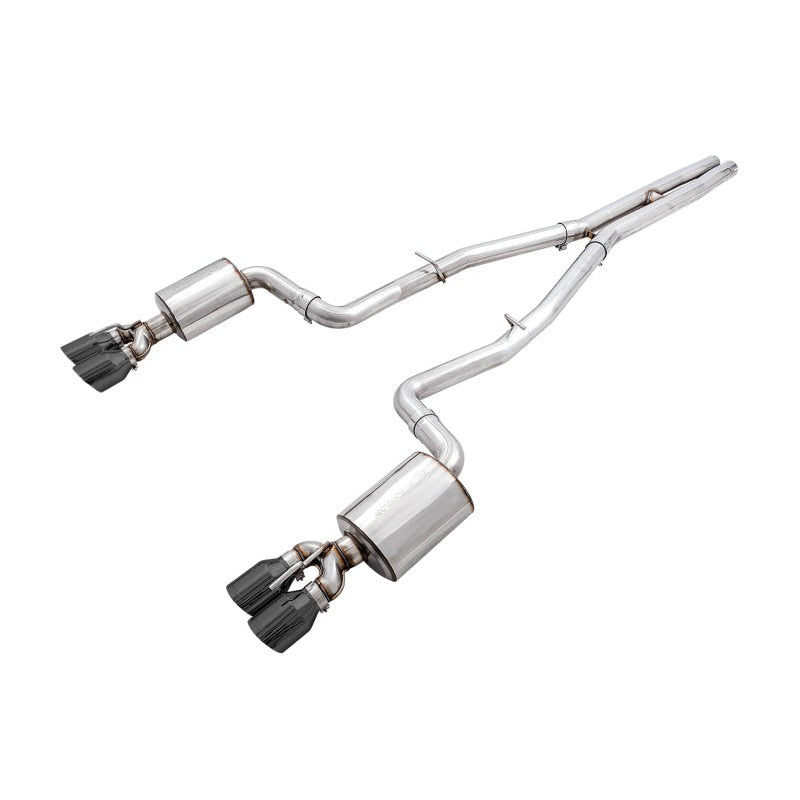 AWE Tuning 3-inch stainless steel catback exhaust system with quad black tips for 2015-2023 Dodge Challenger