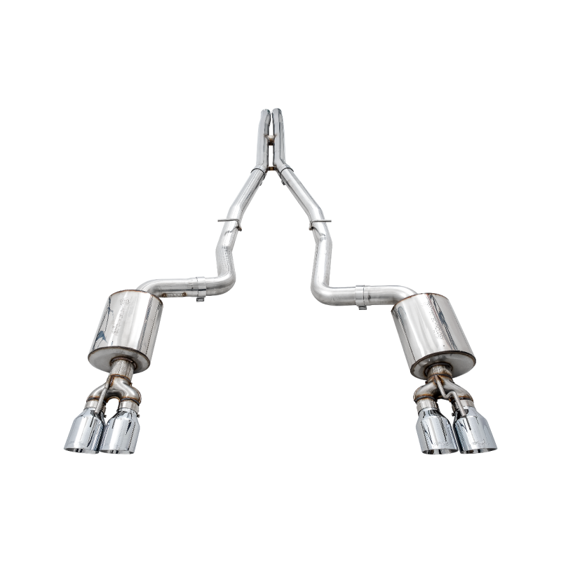 AWE Tuning Touring Edition catback exhaust for Dodge Challenger with 3-inch stainless piping and quad silver tips