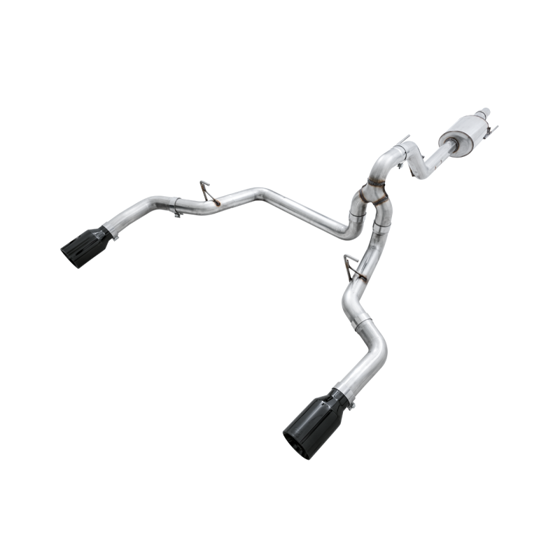 AWE 0FG dual exit stainless steel cat-back exhaust with 5-inch diamond black tips for 2015-2020 Ford F-150.