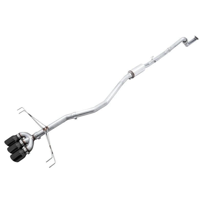 AWE Track Edition exhaust for Honda Civic Type R with triple 4.5 inch diamond black slash-cut tips.