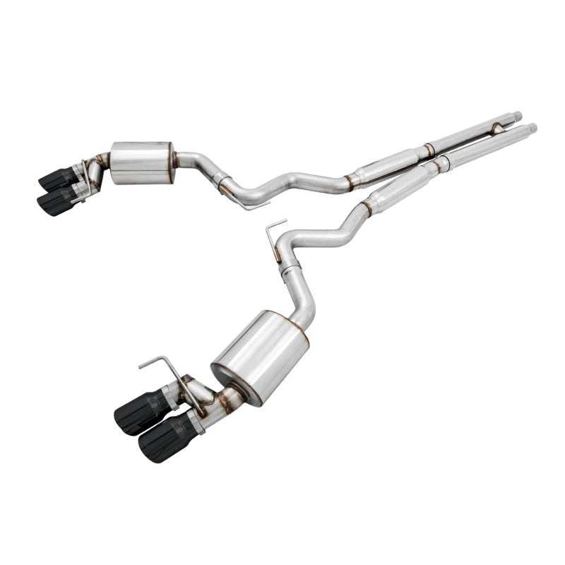 AWE Tuning Touring Edition cat-back exhaust with quad 4-inch diamond black tips and H-pipe for S550 Ford Mustang GT