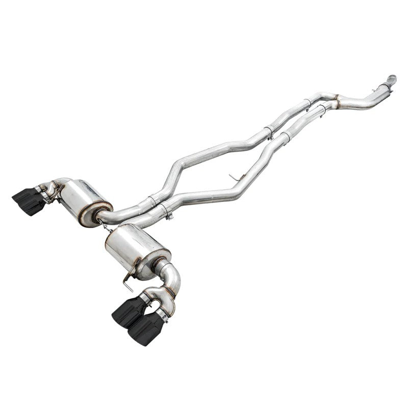 AWE Touring Edition stainless steel exhaust system with quad 102mm diamond black slash-cut tips