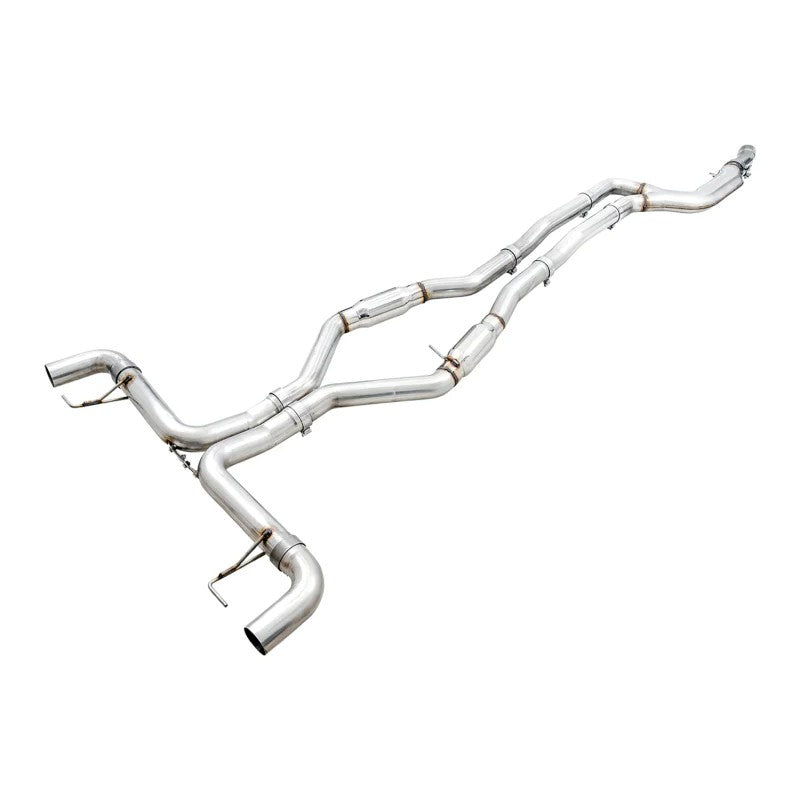 AWE Track Edition T304L stainless steel exhaust system with mid-pipe resonators for BMW M340i and M440i.