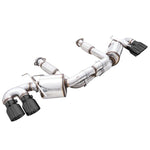 AWE Touring Edition cat-back exhaust system with quad diamond black tips and aluminum heat shield for C8 Corvette.