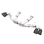 AWE Track Edition valveless exhaust system for C8 Corvette featuring quad diamond black tips and T304L stainless piping.