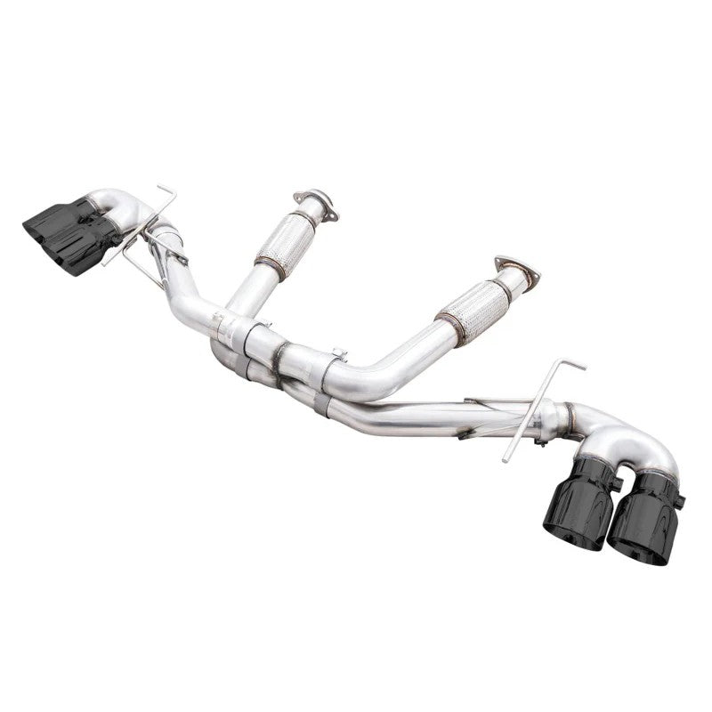 AWE Track Edition valveless exhaust system for C8 Corvette featuring quad diamond black tips and T304L stainless piping.