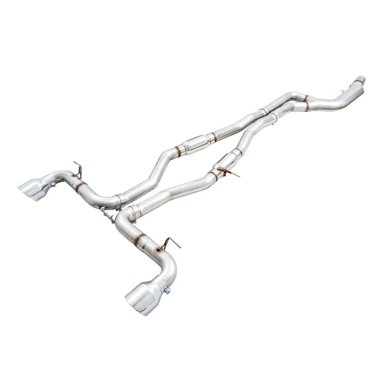 AWE Track Edition stainless steel exhaust system for Toyota GR Supra with 5-inch dual-walled chrome silver tips
