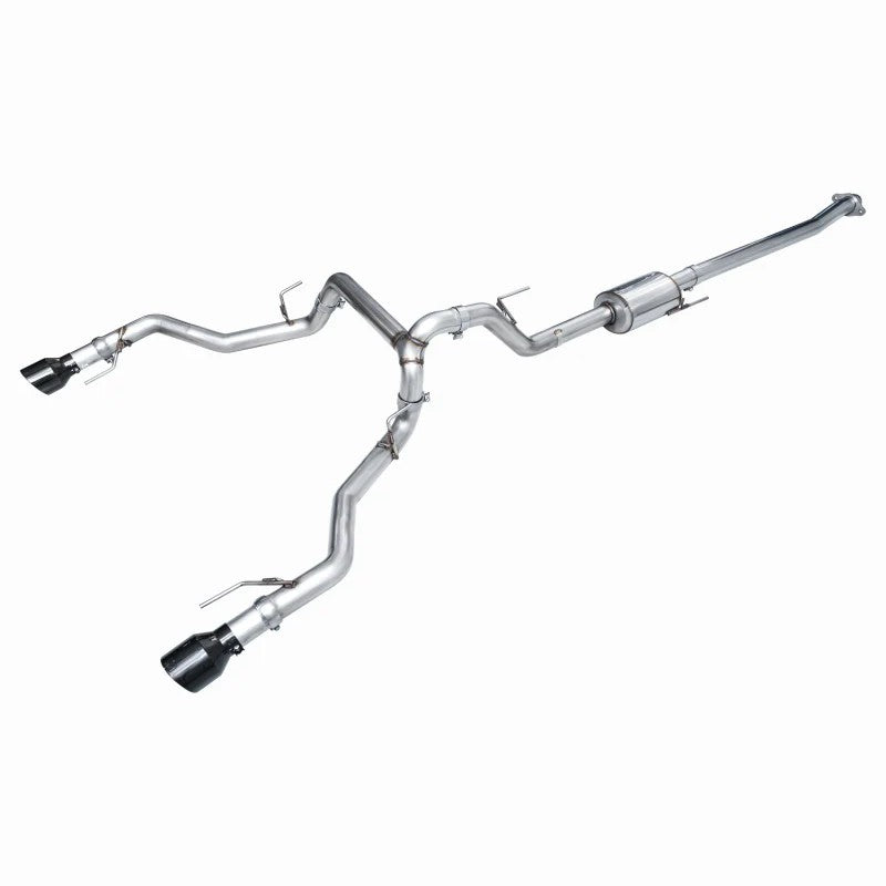 AWE 0FG non-resonated stainless steel catback exhaust with 5-inch diamond black tips for 2021-2025 Ford F-150 Tremor.