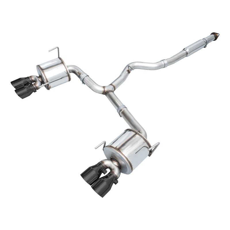 AWE Tuning Touring Edition cat-back exhaust with 3-inch stainless piping and quad 4-inch diamond black slash-cut tips.