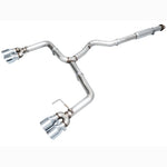 AWE Tuning Track Edition 3-inch catback exhaust featuring quad 4-inch chrome silver tips for VB Subaru WRX.