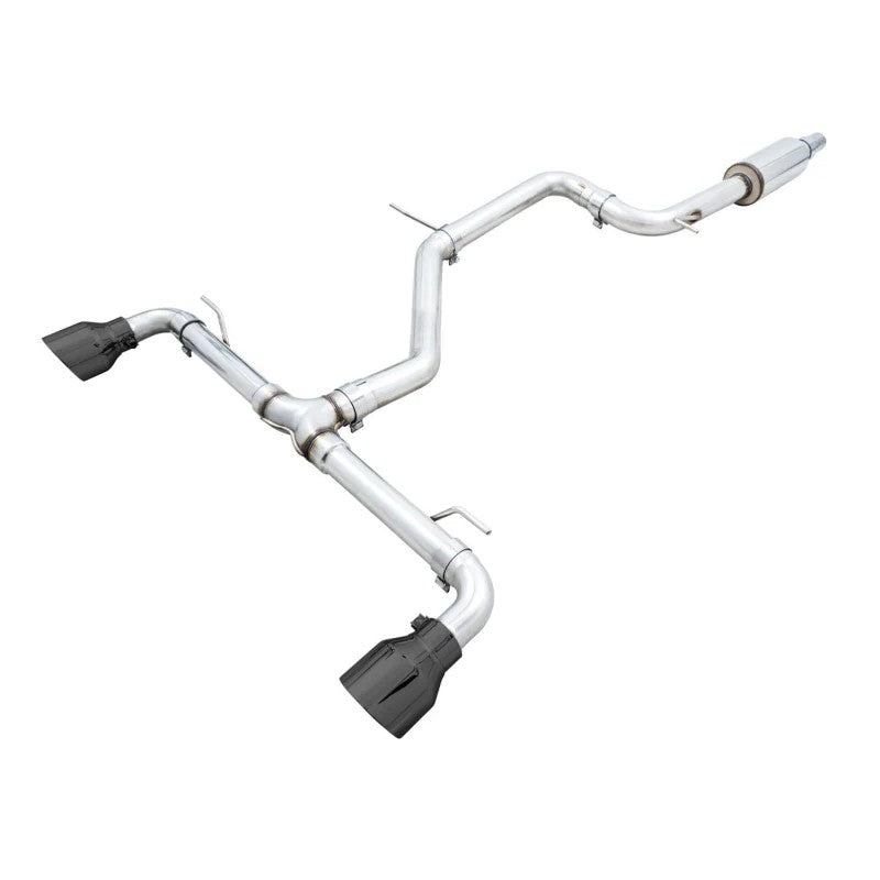 AWE Track Edition cat-back exhaust for VW GTI MK8 with 5-inch diamond black double-walled slash-cut tips.
