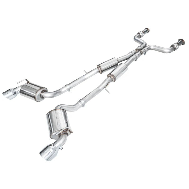 AWE Touring Edition dual 3-inch cat-back exhaust for Nissan Z RZ34 with 5-inch chrome silver tips and resonated X-pipe.
