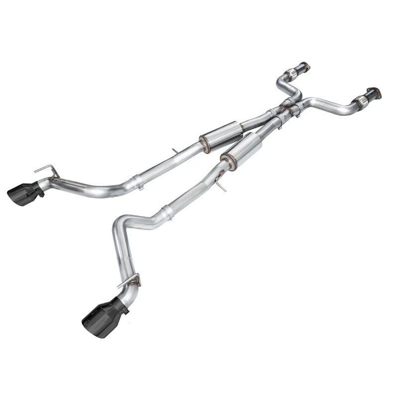 AWE Track Edition dual 3-inch cat-back exhaust system for Nissan Z with 5-inch Diamond Black slash-cut tips.