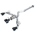 AWE Track Edition T304L stainless steel exhaust for Toyota GR Corolla with triple Diamond Black slash-cut tips.