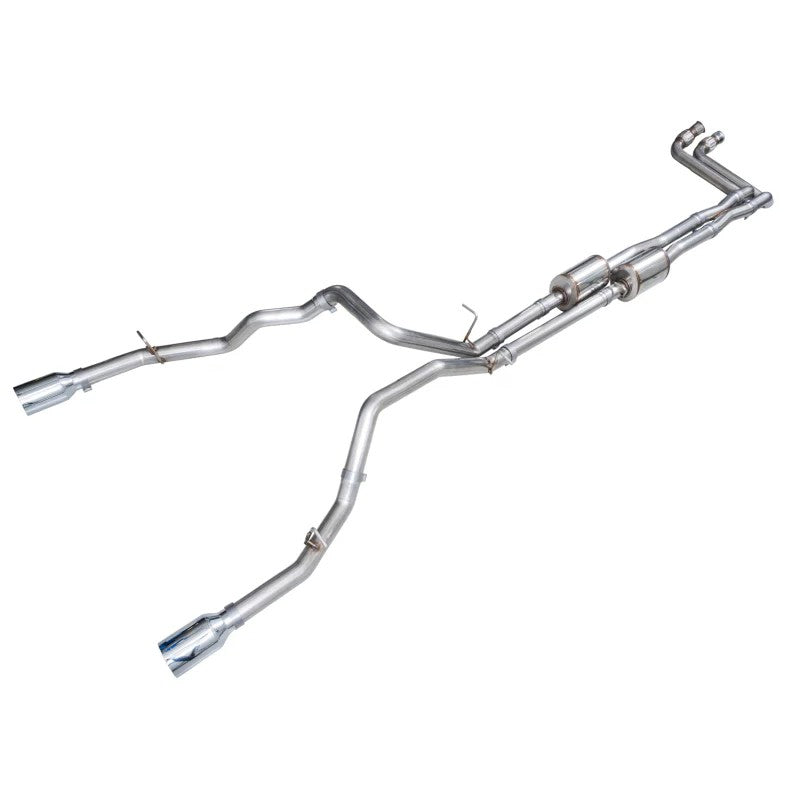 AWE Tuning 0FG cat-back exhaust system with 3-inch piping and 5-inch chrome silver tips for 2025 Ram 1500 Rebel.