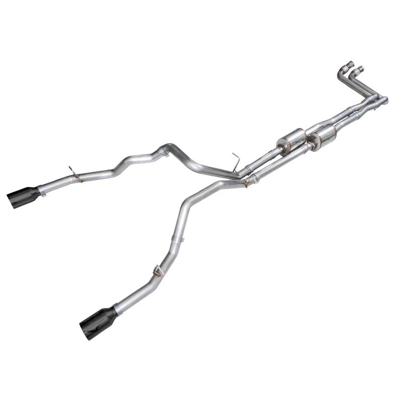 AWE 0FG cat-back exhaust system featuring true dual 3-inch piping and 5-inch diamond black tips for 2025 Ram 1500 Rebel