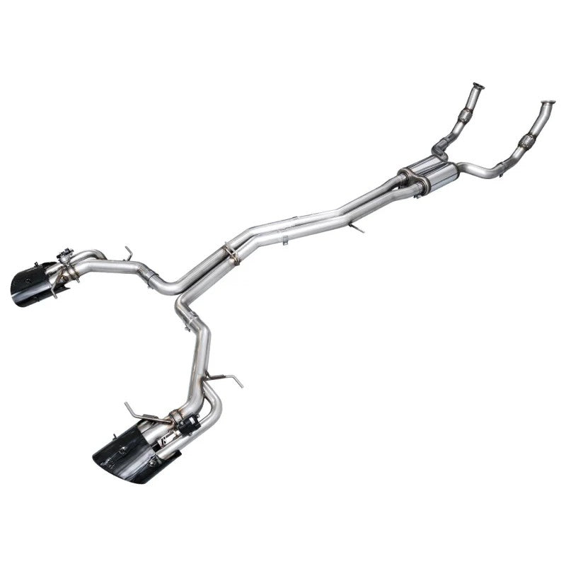 AWE SwitchPath cat-back exhaust system with T304L stainless steel piping and diamond black tips for Audi RS6 and RS7.