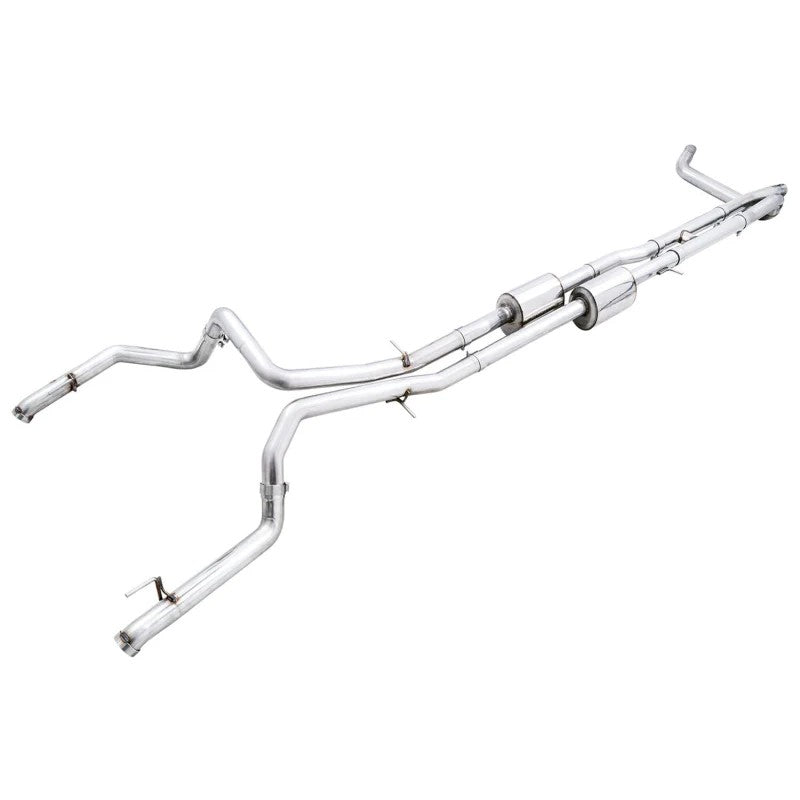 AWE 0FG catback exhaust with BashGuards and 3-inch T304L stainless piping for 2022-2026 Silverado and Sierra 1500 6.2L.