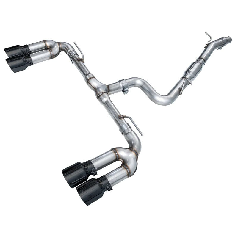 AWE Tuning Track Edition exhaust system for Audi S3 featuring T304L stainless piping and quad diamond black tips.