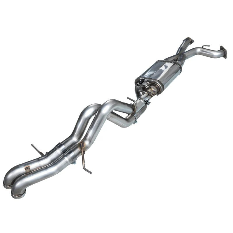 AWE SwitchPath 3-inch stainless steel cat-back exhaust with dual BashGuards for the 2022-2025 Ford Bronco Raptor.