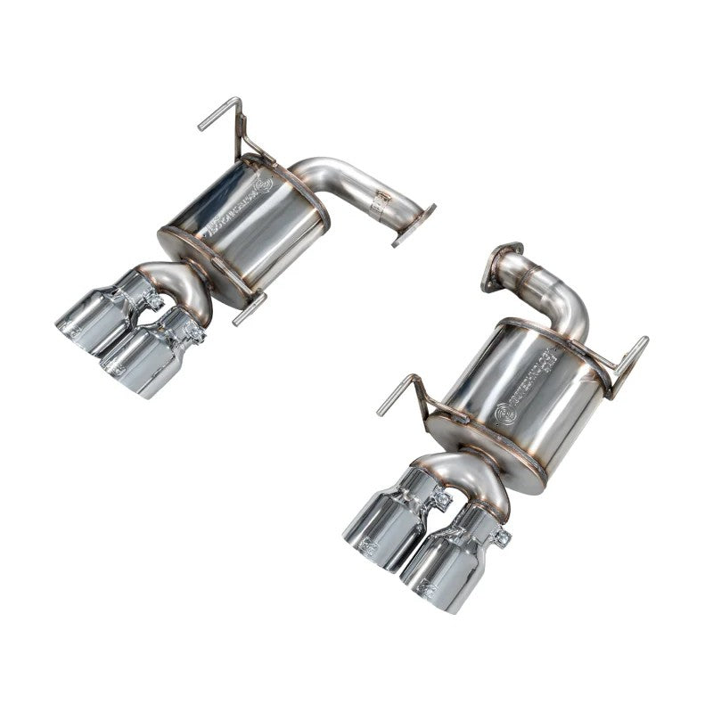 AWE Touring Edition axle-back exhaust for Subaru WRX with quad 4-inch chrome silver slash-cut tips.