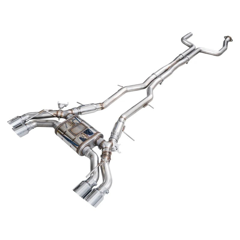 AWE SwitchPath dual 3-inch catback exhaust with quad 4.5-inch Chrome Silver slash-cut tips for CT5-V Blackwing
