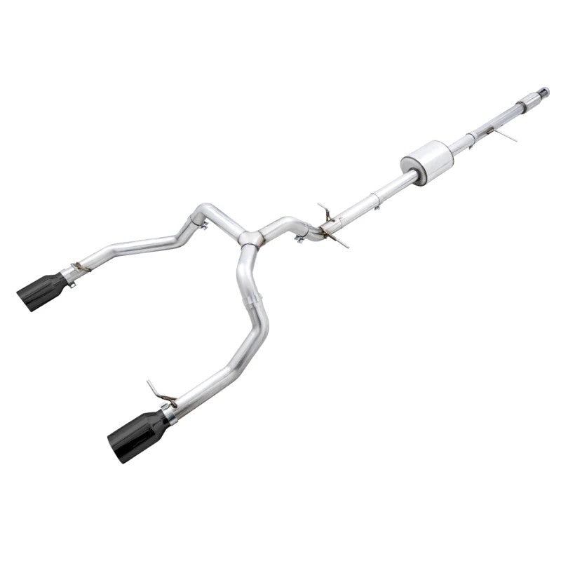 AWE Tuning 0FG Cat-Back exhaust system with 3-inch T304L stainless steel piping and dual Diamond Black tips.