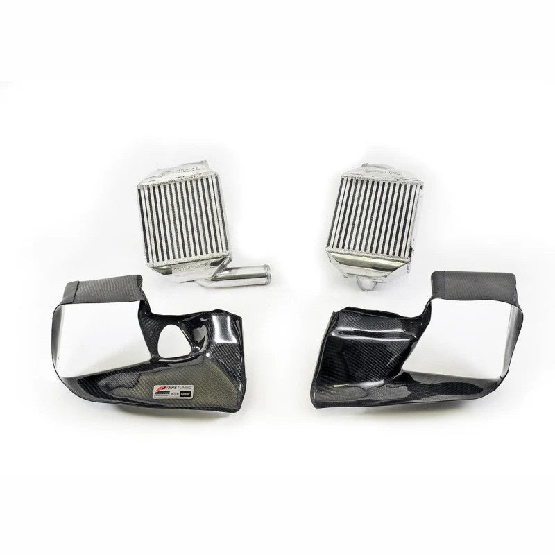 AWE Tuning side-mount performance intercoolers with integrated carbon fiber air shrouds for Audi 2.7T