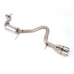 AWE Resonated Cat-Back Exhaust for Audi A3 FWD featuring T304L stainless steel tubing and dual beveled exhaust tips