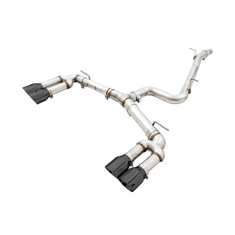 AWE Track Edition exhaust system for Audi S3 featuring quad 102mm double-walled Diamond Black slash-cut tips