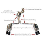 AWE Tuning Touring Edition cat-back exhaust for Audi S4 with quad 102mm diamond black tips and stainless steel piping.
