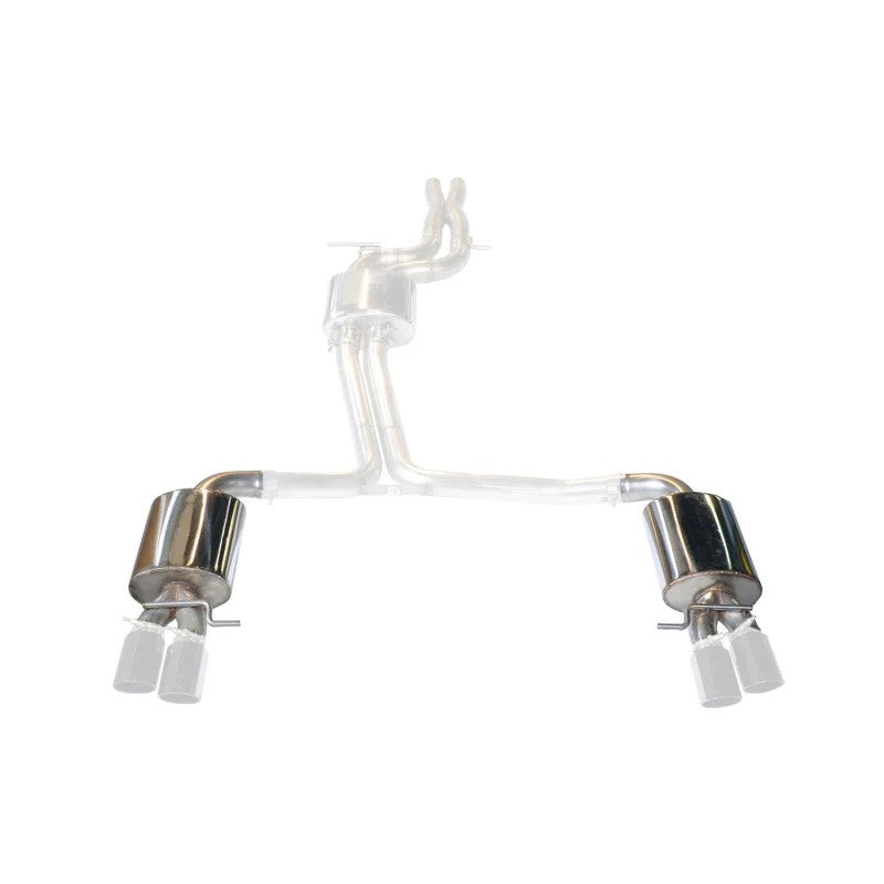 AWE Tuning stainless steel resonated rear exhaust sections for Track to Touring conversion kit