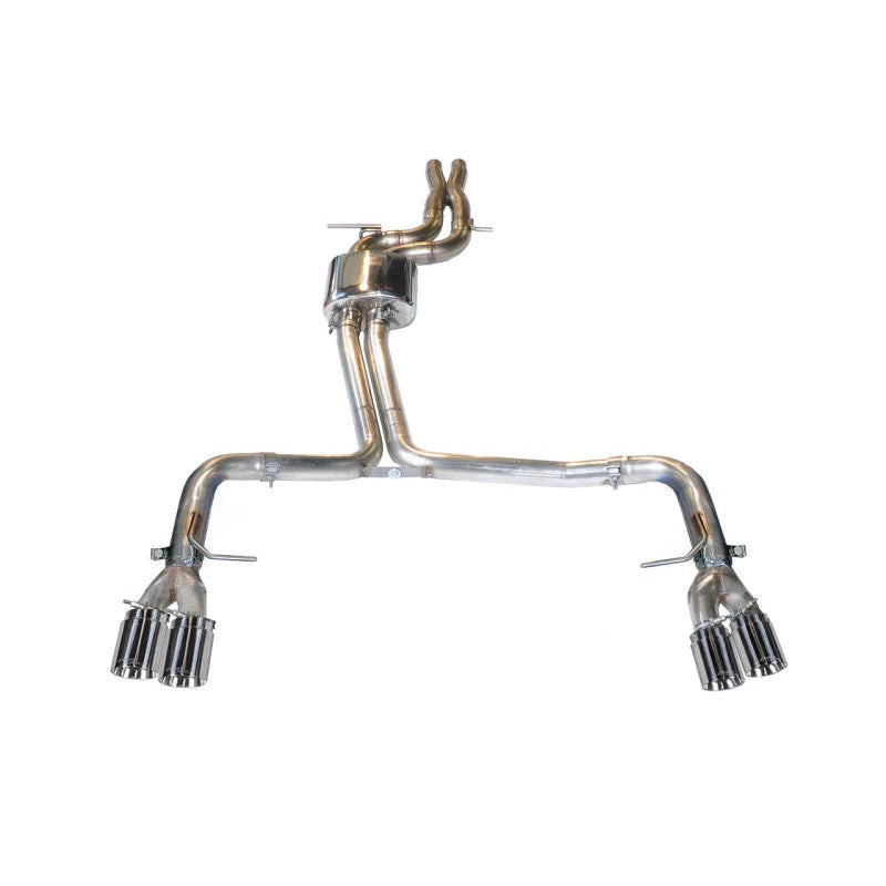 AWE Track Edition Exhaust system for Audi S5 with 90mm chrome silver tips and T304L stainless steel tubing.