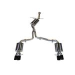 AWE Touring Edition quad-tip exhaust for Audi A4 featuring four 90mm diamond black slash-cut stainless steel tips.