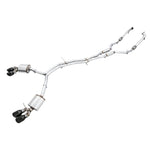 AWE Tuning Touring Edition non-resonated exhaust for Audi B9 S4 with four 102mm black double-walled tips.