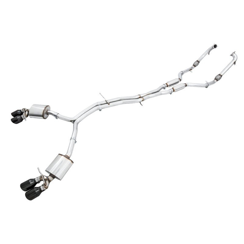 AWE Tuning Touring Edition non-resonated exhaust for Audi B9 S4 with four 102mm black double-walled tips.