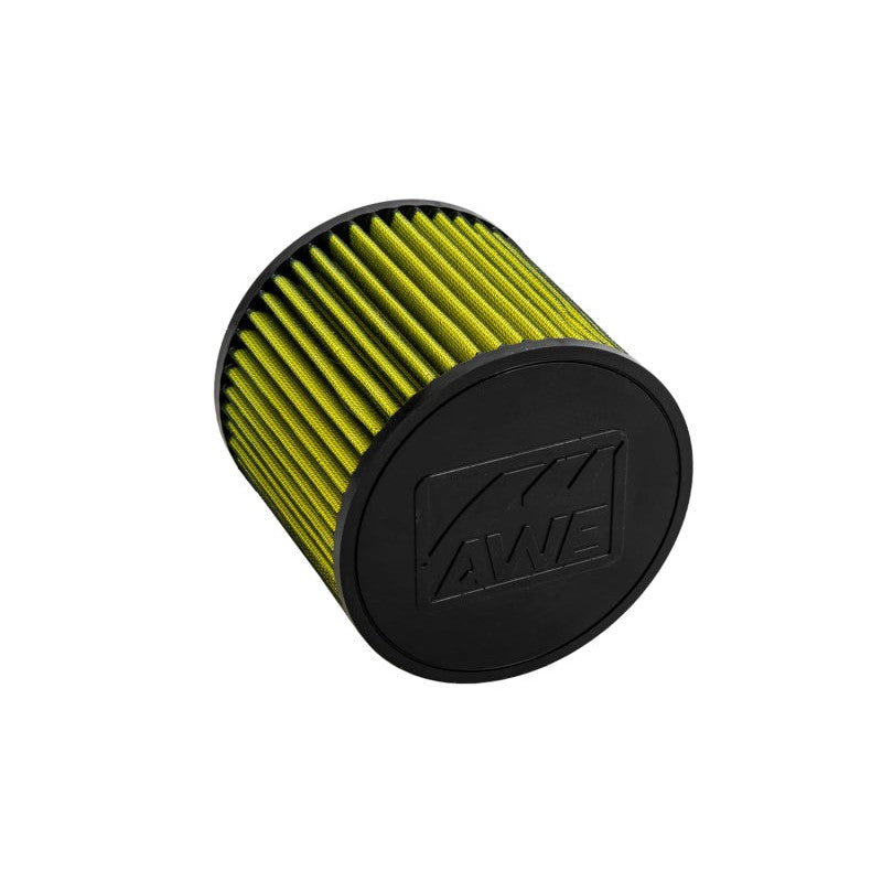 Cylindrical AWE Tuning S-FLO dry media air filter with black end caps for Audi 3.0T factory airboxes