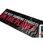 AWE Tuning seven-foot-wide garage bay banner with gloss finish and metal grommets for hanging