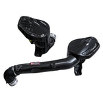 AWE S-Flo carbon fiber intake system with twin 7-inch inverted-cone filters and machined aluminum adapters